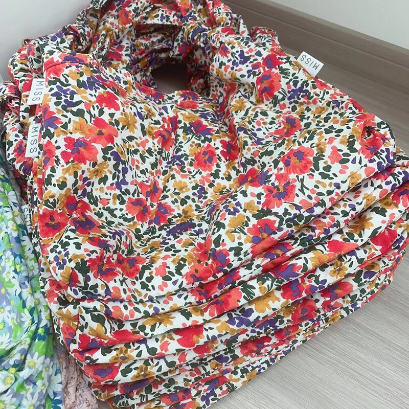 Bolsos de tela florales rojos populares coreanos, bolsos de hombro de algodón fino, bolso de mano que puede durar diagonalmente