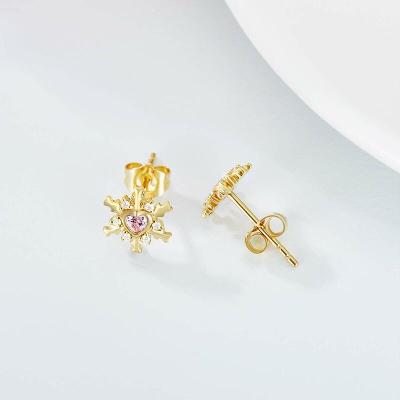 YFN 14k Reales Gold Schneeflocke Stud Ohrringe für Frauen Gelb Gold Moissanite Herz Bolzen Ohrringe Jahrestag Geburtstag Schmuck