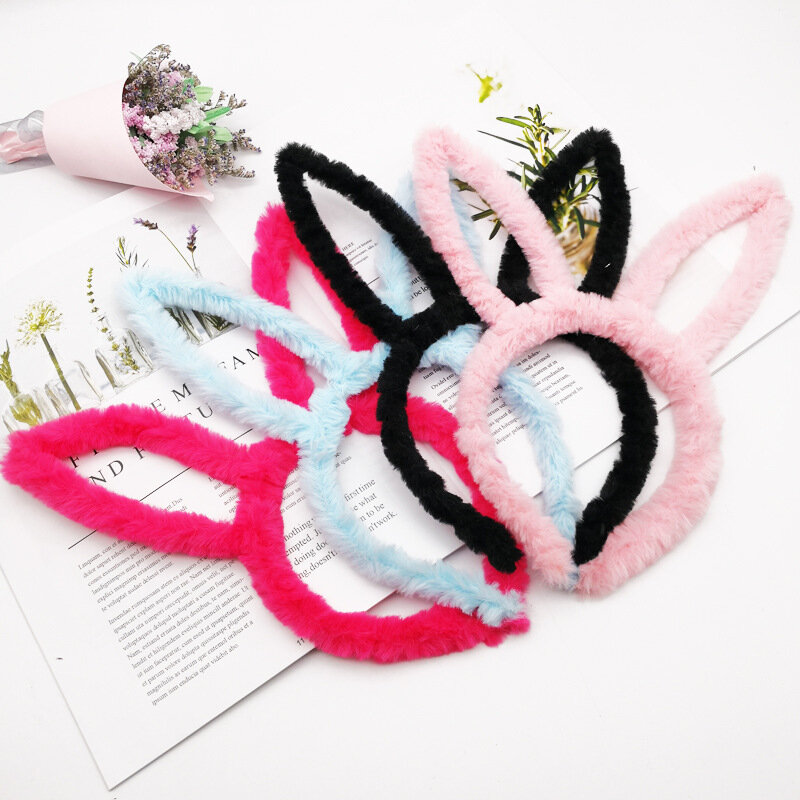 Christmas Gift Plush Rabbit Ears Hair Hoop Multicolor Sequins Hairband for Women Girls Children's Day Stage Performance Headband