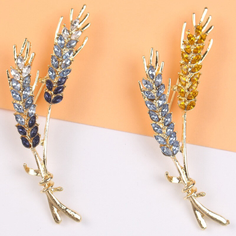 Broches de oreja de trigo para mujer, alfileres de plantas azules y amarillas, accesorios casuales para fiesta, regalos