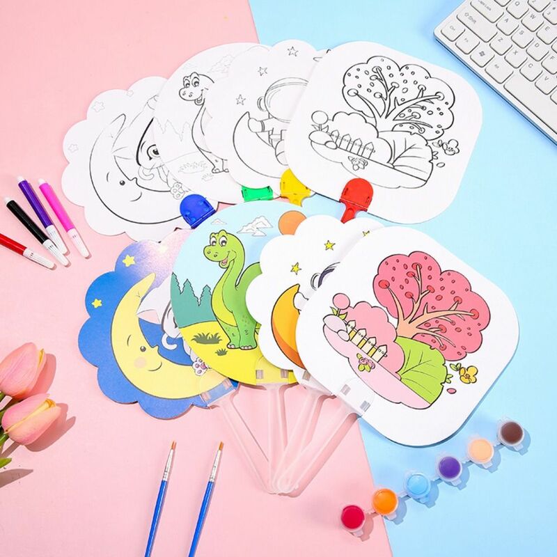 Giocattoli fai da te per bambini giocattolo Montessori per bambini che dipingono Fan educazione precoce animali dei cartoni animati Fan di riempimento del colore
