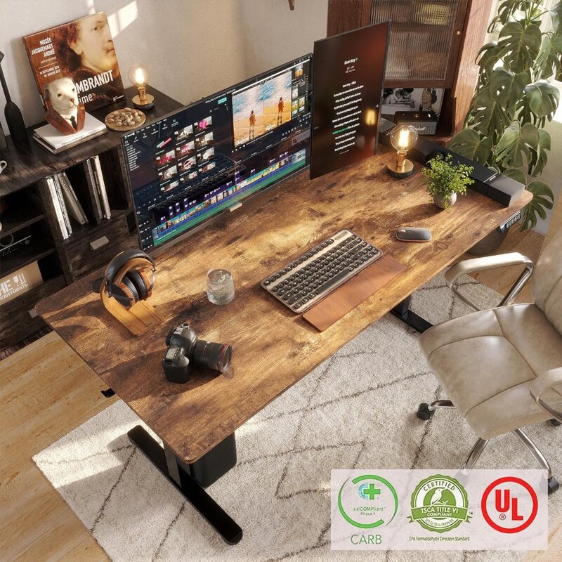 Monomi meja berdiri elektrik, meja berdiri elektrik dengan tinggi 63x28 inci dapat disesuaikan, ergonomis rumah kantor duduk berdiri dengan memori