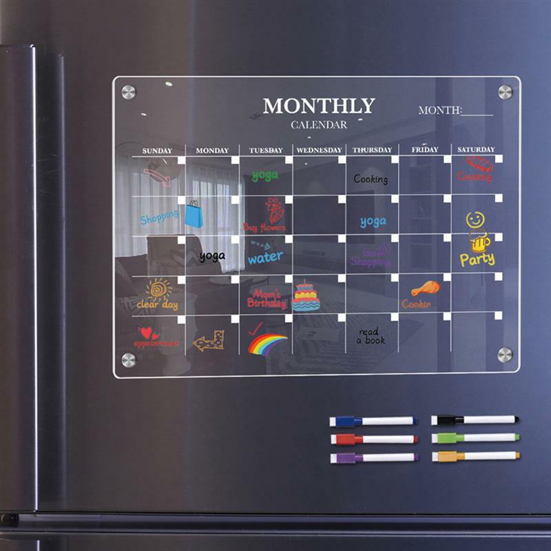 Plan Board Magnetic Whiteboard Kitchen Plate Magnetic Fridge Calendar Acrylic Blank Board Schedule Transparent With 6pcs Pen