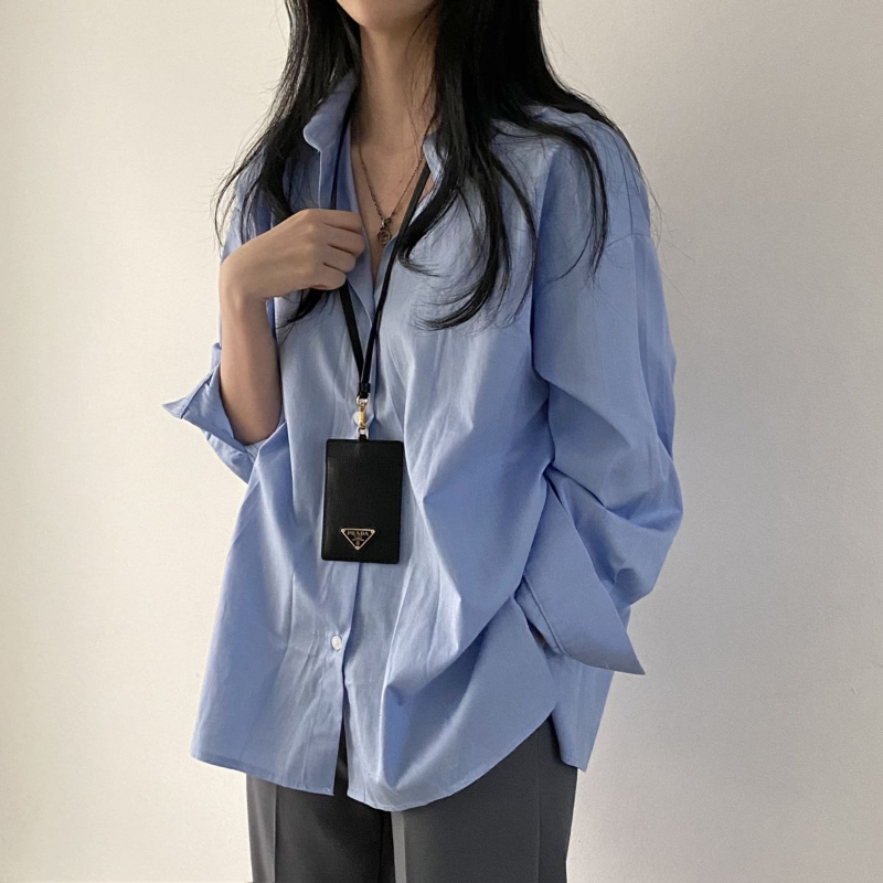 قمصان غير رسمية من HOUZHOU بلوزة نسائية عصرية كورية ذات أكمام طويلة أساسية أنيقة كبيرة وبألوان سادة ملابس ربيعية جمالية