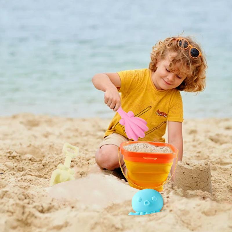 접이식 비치 버킷 장난감, 샌드 박스, 여행 장난감, 모래 양동이 및 삽 세트, 재미있는 선물, 4 개