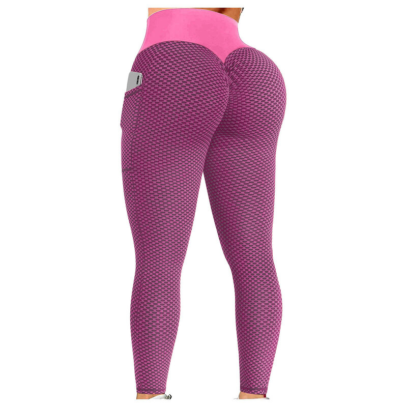 Athletic Legging Women's Women's Bubble Hip Lifting Exercise Fitness Running High Waist Yoga Pant Solid Color Tight Elastic Pant