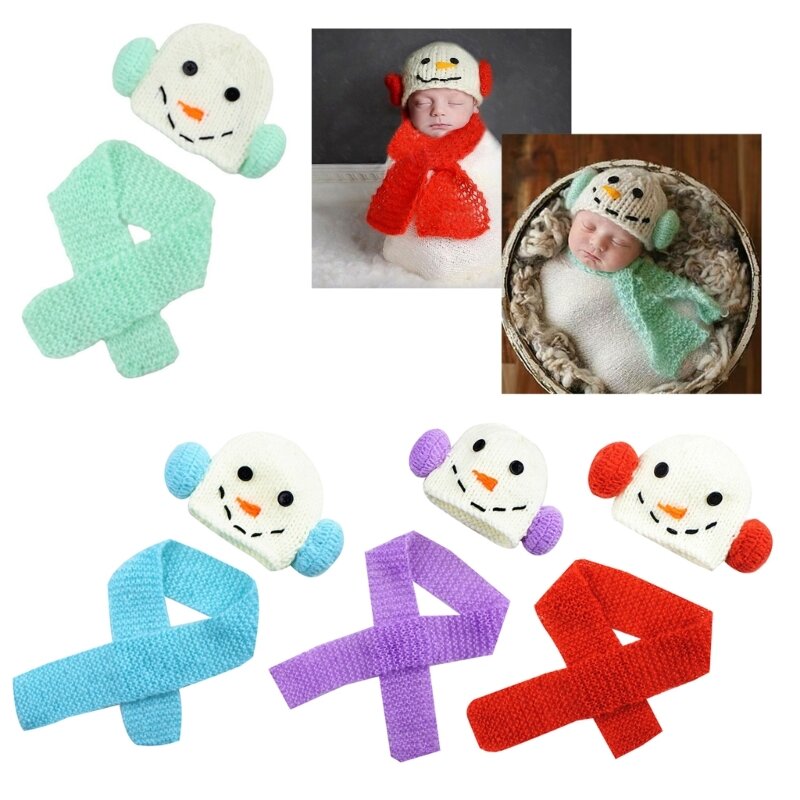 Christmas Newborn Baby Photo Prop Boy Girl Photo  Outfits Crochet Costume Unisex  Infant Snowman Hat Scarf