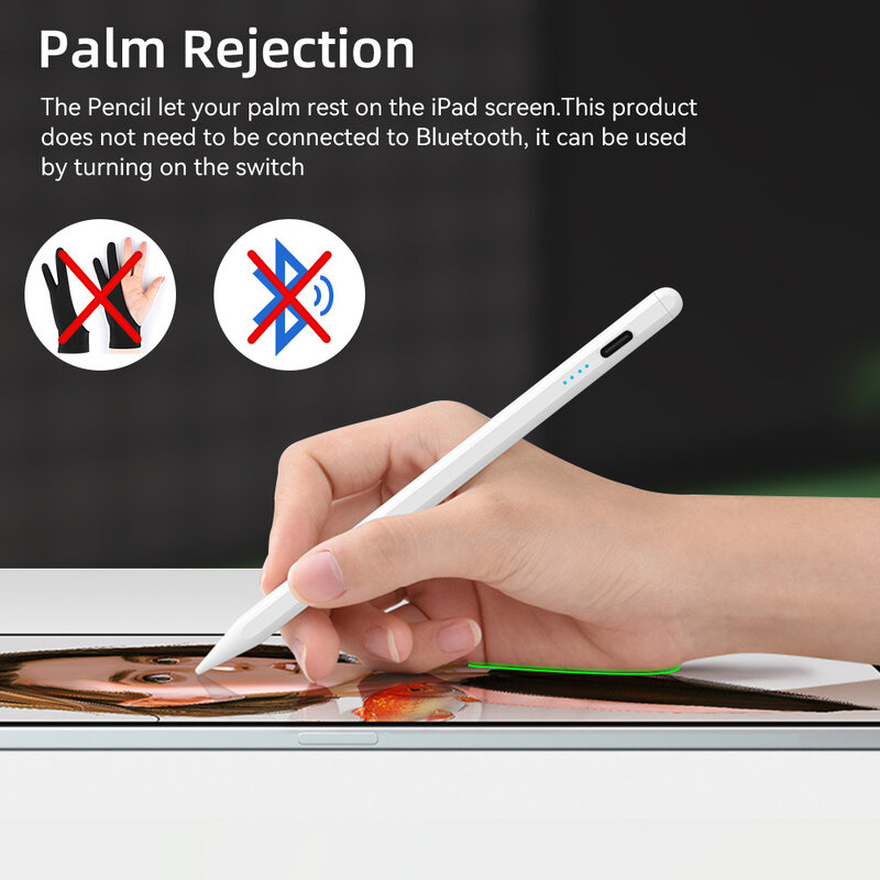 Rechazo de palma para Apple Pencil 2 1 Stylus Pen, iPad 2022, 2021, 2020, 2019 Pro, 11, 12,9, Air 4, 5, 7, 8, 9, 10 °, mini 5, 6