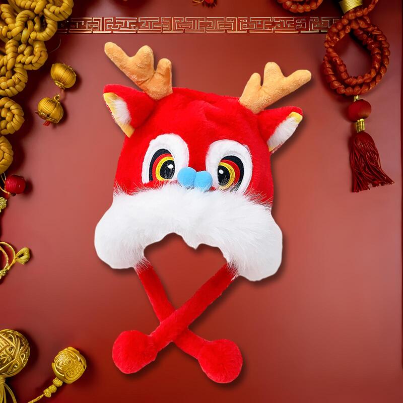 Chinese Dragon Cute with Earflap Funny Party Hat Windproof Cap Headwear for Girls Ladies Women New Years Spring Festival