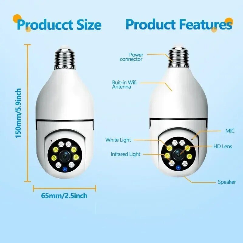 5G Bulb Surveillance WIFI Wireless Baby Monitor Smart Tracking Zoom Color Night Vision Home Security CCTV 360 Panoramic Camera