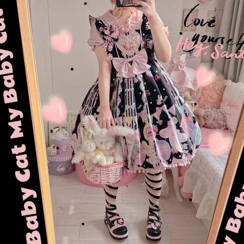 Japonês vitoriano lolita jsk vestido girlslolita [nó doce] cosplay cinta vestido gótico feminino festa kawaii vestidos