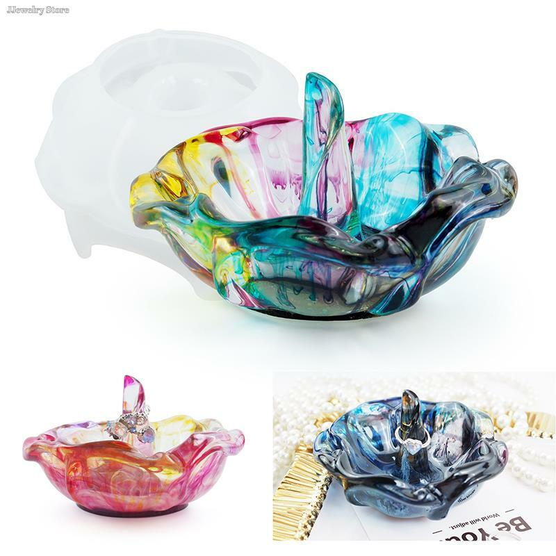 1pc DIY Crystal Epoxy Resin Mold Rose Ring Holder Mirror Silicone Mold Handmade Decoration Jewelry Making