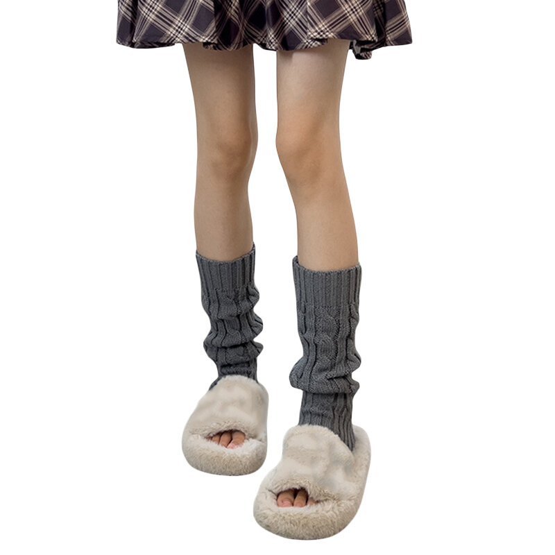 Scaldamuscoli in maglia da donna tinta unita cavo a coste sopra il ginocchio calzini senza piede calza anni '80
