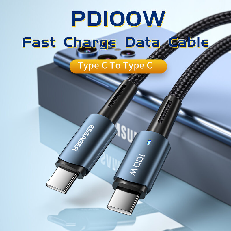 Essager Cable de Carga Rápida de Tipo C a C, Accesorio para Teléfono Móvil Xiaomi, Samsung, Huawei, MacBook, iPad, PD100W, 60W