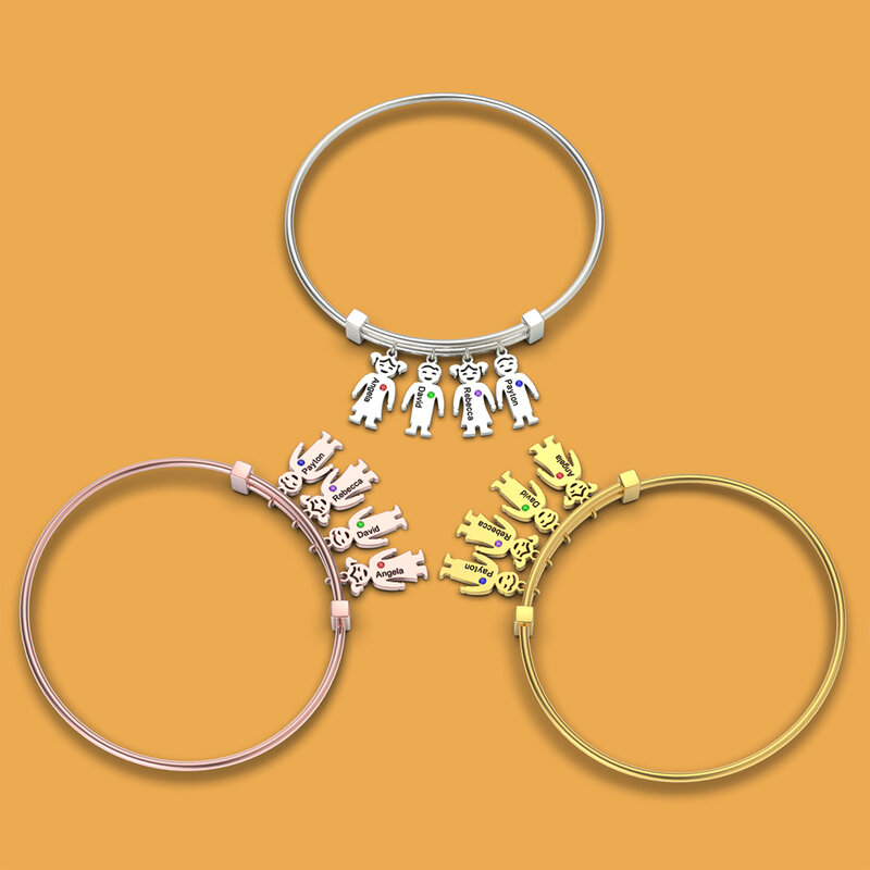 Braccialetto personalizzato con nomi di famiglia braccialetto con ciondoli per bambini carino bracciale in acciaio inossidabile bracciale per la festa della mamma