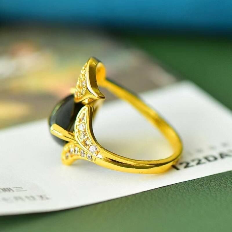 Hetian Jade 💍 Ring Natural Blackish Green Stone Adjustable Rings Fine Women Gemstone Jewellery Luxury Jewelry Gifts