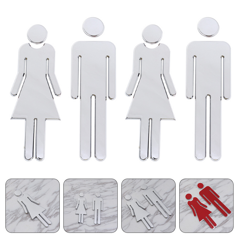 女性のための自己接着性トイレの看板,ステンレス鋼のプレートの識別,トイレの装飾,4個
