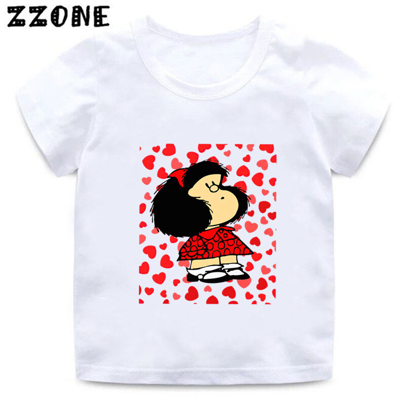 Obral besar kaus anak motif Mafalda lucu pakaian anak perempuan bayi kartun kaus lengan pendek musim panas anak laki-laki atasan anak-anak, HKP5458