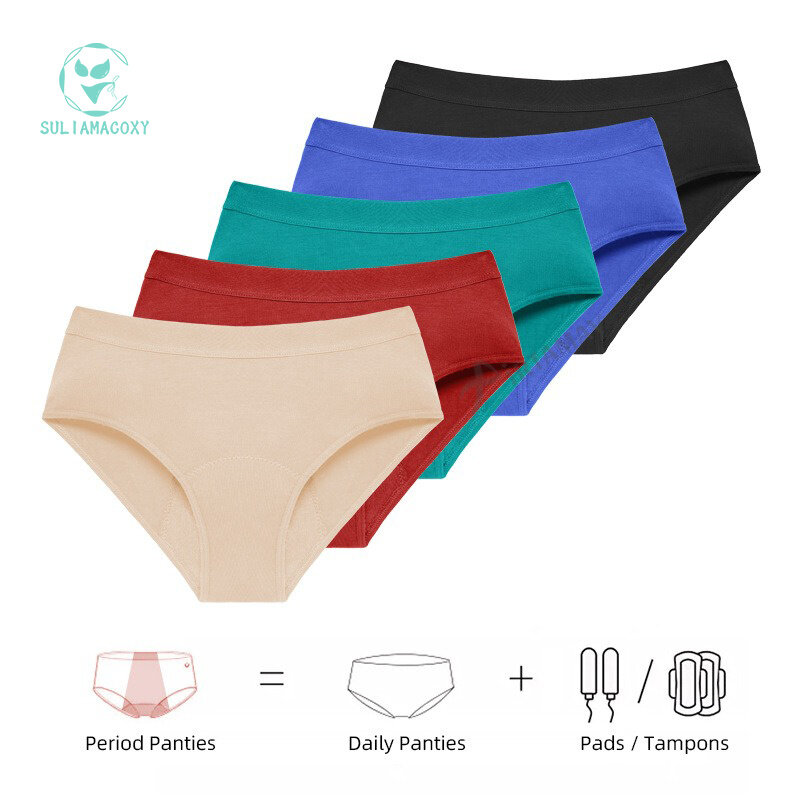 SULIMACOXY Large Size Sexy Multi-color Four-layer Period Underwear Absorbance Breathable Leakproof Menstrual Pants 36ML
