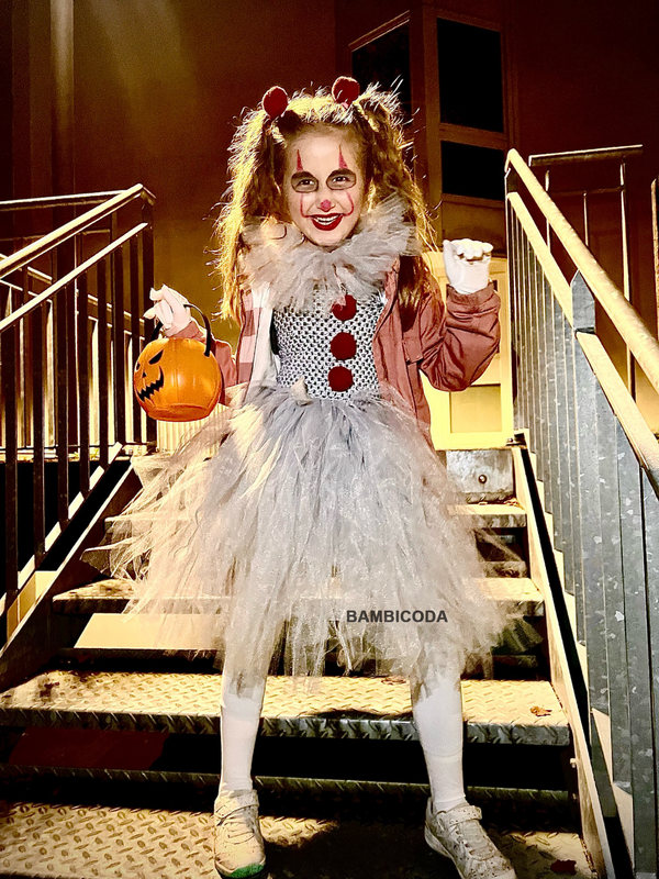 Szara sukienka kostium halloweenowy dla dziewczynki Tutu dla jokera przerażający klaun dla dzieci karnawałowa impreza ubrania Cosplay dzieci tiul przebranie 2-12 lat