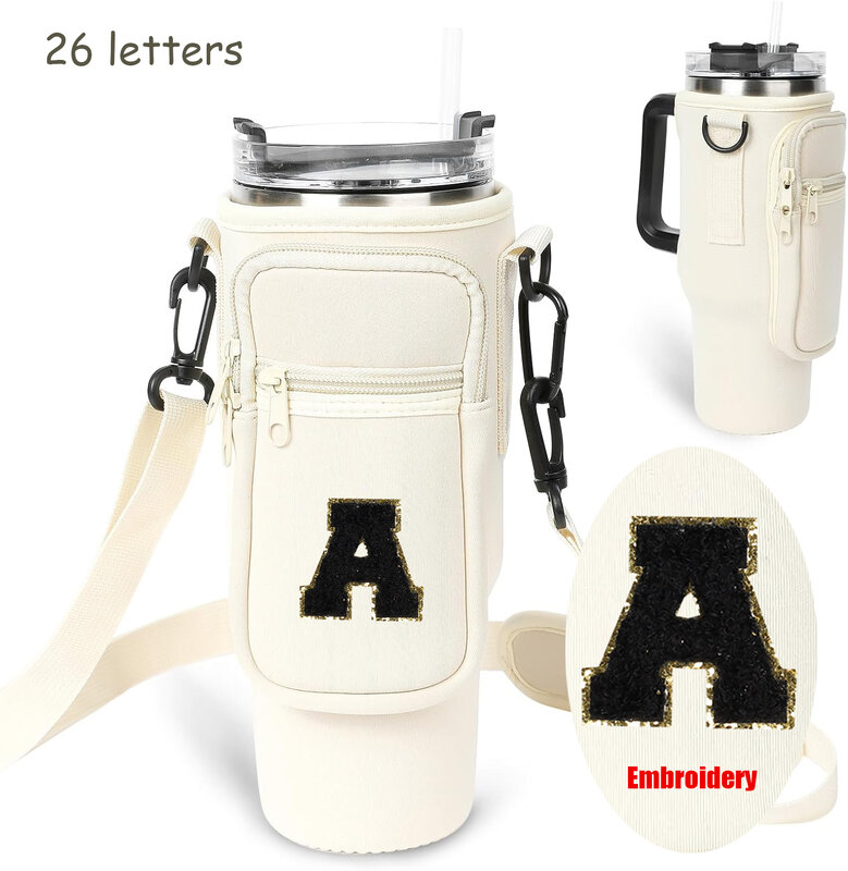 TY-Bolsa de soporte para botella de agua con correa para Stanley, 40 oz, letras, bolsa de transporte para viaje, senderismo, Camping, accesorios