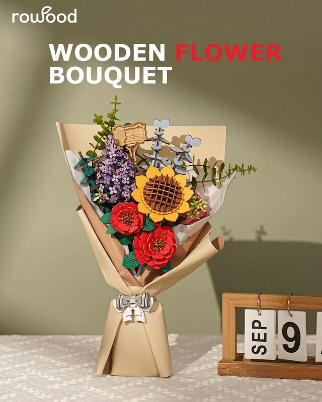 Robotime-ramo de flores de madera Rowood, rompecabezas 3D de madera, Kits de manualidades para adultos, decoración del hogar