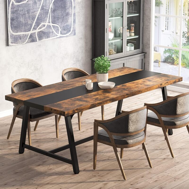 Tribesigns-mesa de comedor para 8 personas, mesa de cocina Rectangular de madera de 70,87 pulgadas con marco de Metal fuerte