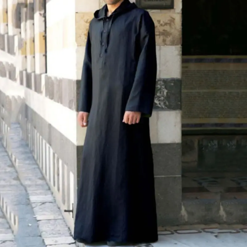 Camisa de algodão manga longa masculina, tops de veste muçulmana, roupa árabe saudita, thobe simples, nova moda