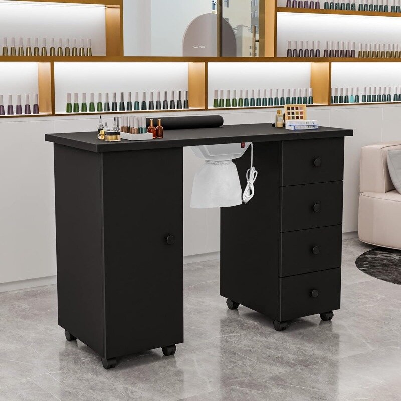 Manicure Desk para Nail Tech, Nail Table, Estação do salão de beleza com ventilação elétrica DownDraft, Rodas bloqueáveis