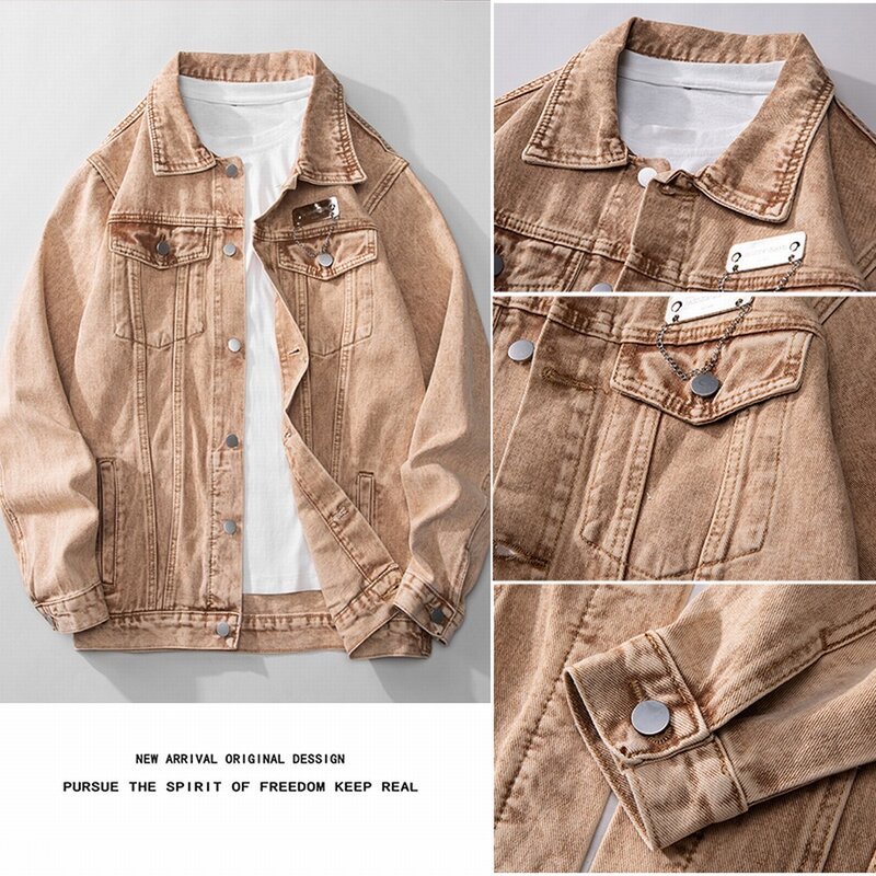 Spring Autumn Brown Embroidery Denim Jackets Loose Cotton Pockets Jaqueta Jeans Single Breasted Chaquetas Hombre Masculina Coats
