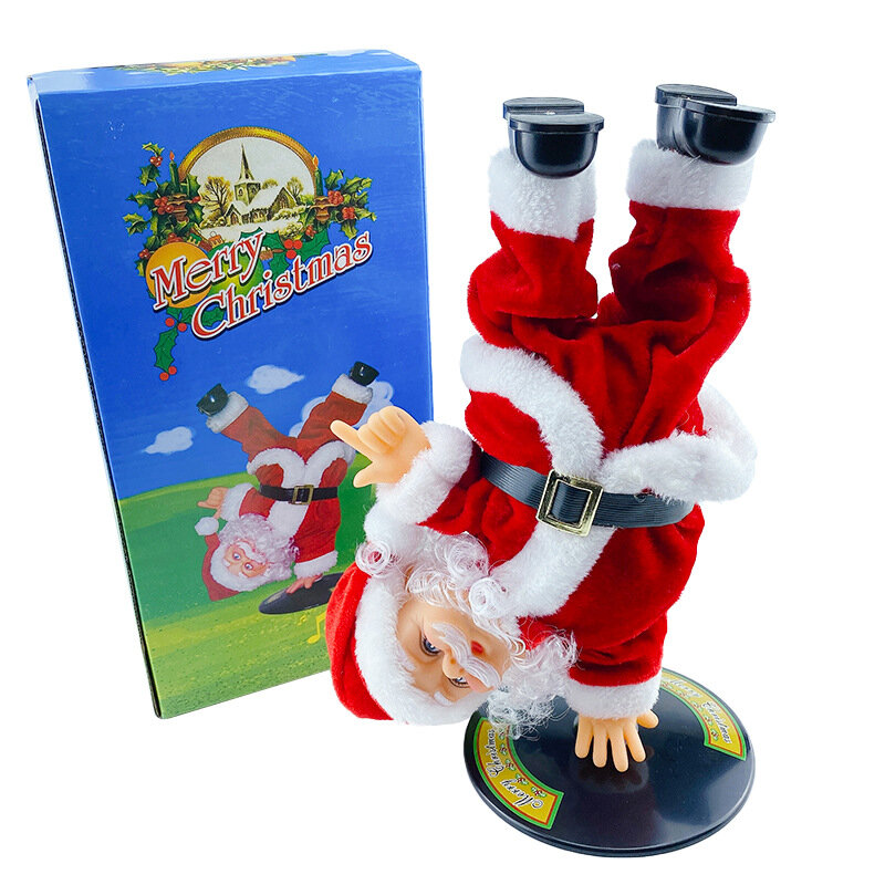 Juguetes eléctricos de Papá Noel para niños, decoraciones de escritorio de Navidad giratorias al revés divertidas, novedad