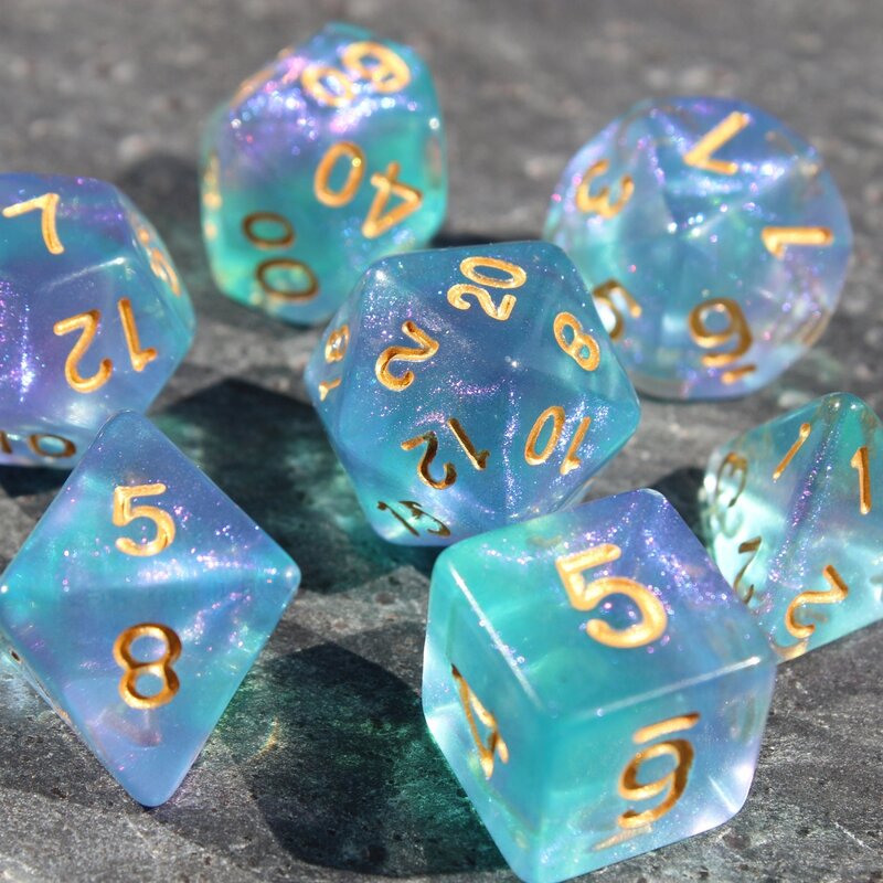 7Pcs/Set Blue Starry Sky Dice for DND Dungeons and Dragons Table Games D&D RPG Tabletop Roleplaying