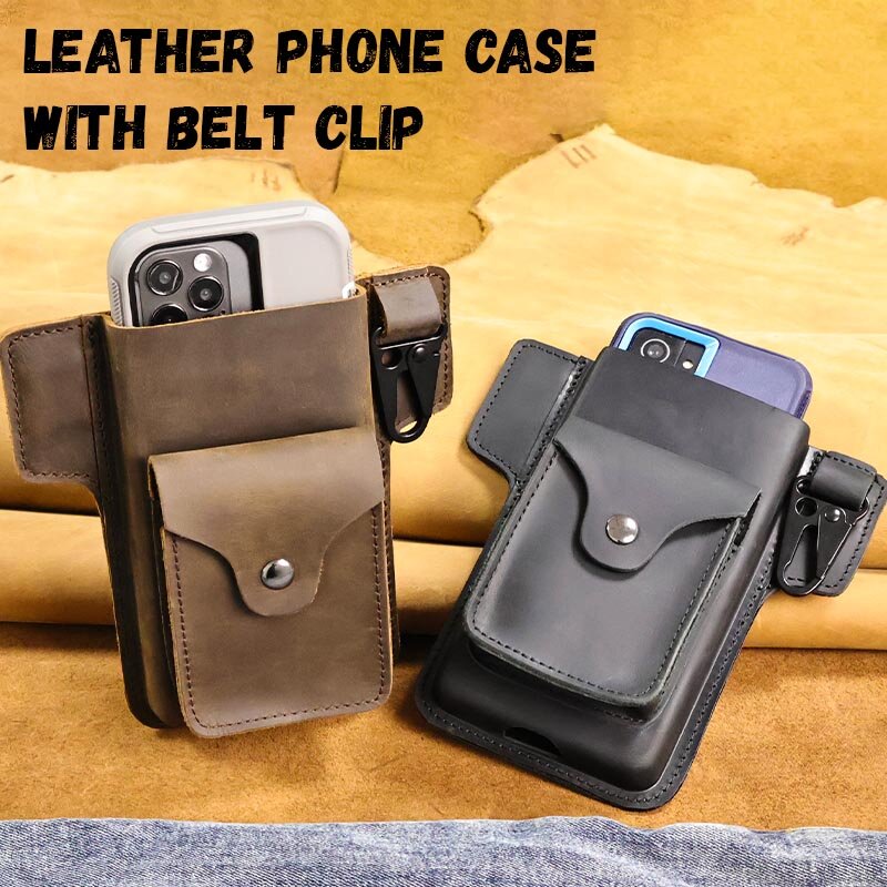 RIYAO Vintage kantong ponsel kulit asli untuk sabuk klip tas pinggang penutup ponsel casing dompet sarung untuk Iphone Samsung