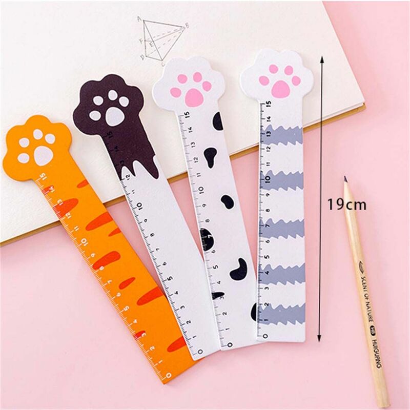 Wooden Stationery School Supplies Student Gift Office Drafting Ruler Measuring Tool Cat Claw Ruler Cartoon Straight Ruler