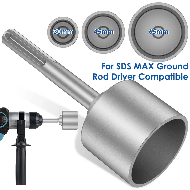 SDS-MAX Driver Ground Rod, Heavy Duty, resistente ao desgaste, ampla compatibilidade, Rod Bits, soquete de aço para broca de martelo rotativo, 30mm, 45mm, 65mm