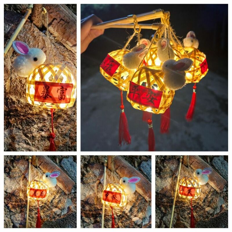 Estilo chinês Lanterna artesanal, luz LED, bambu, Mid-Autumn, antigo, chinês Lâmpada, lanterna, festa bênçãos