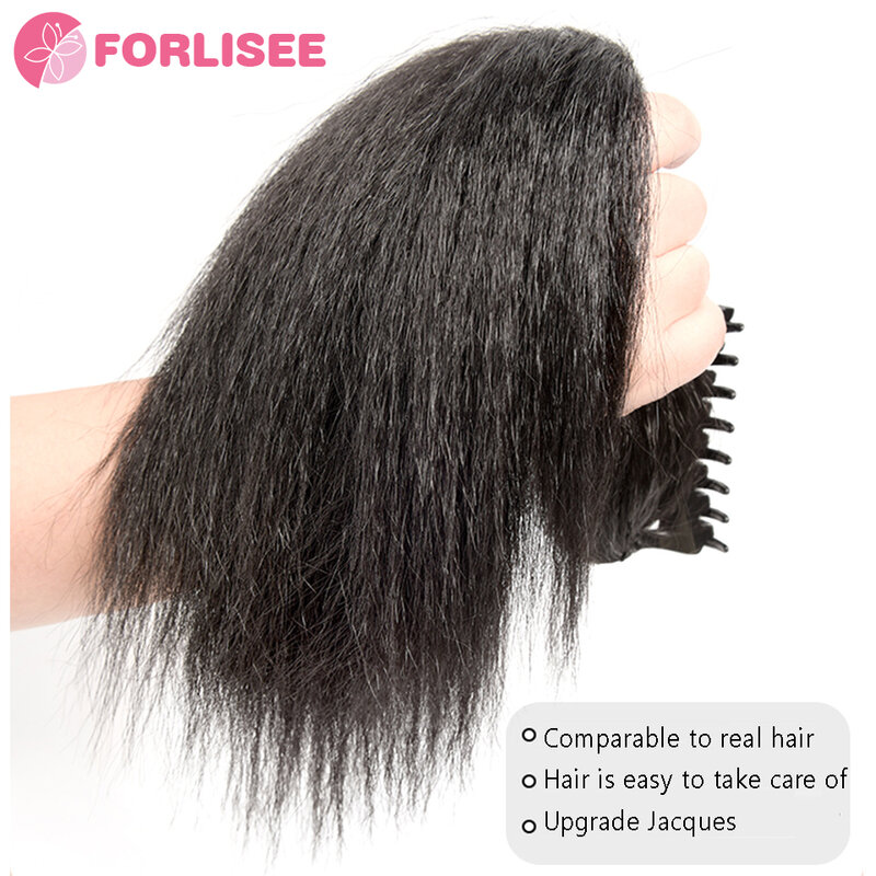 FORLISEE sintetis klip cakar besar ekstensi rambut ekor kuda rambut palsu lurus pendek alami rambut untuk wanita rambut kuda hitam