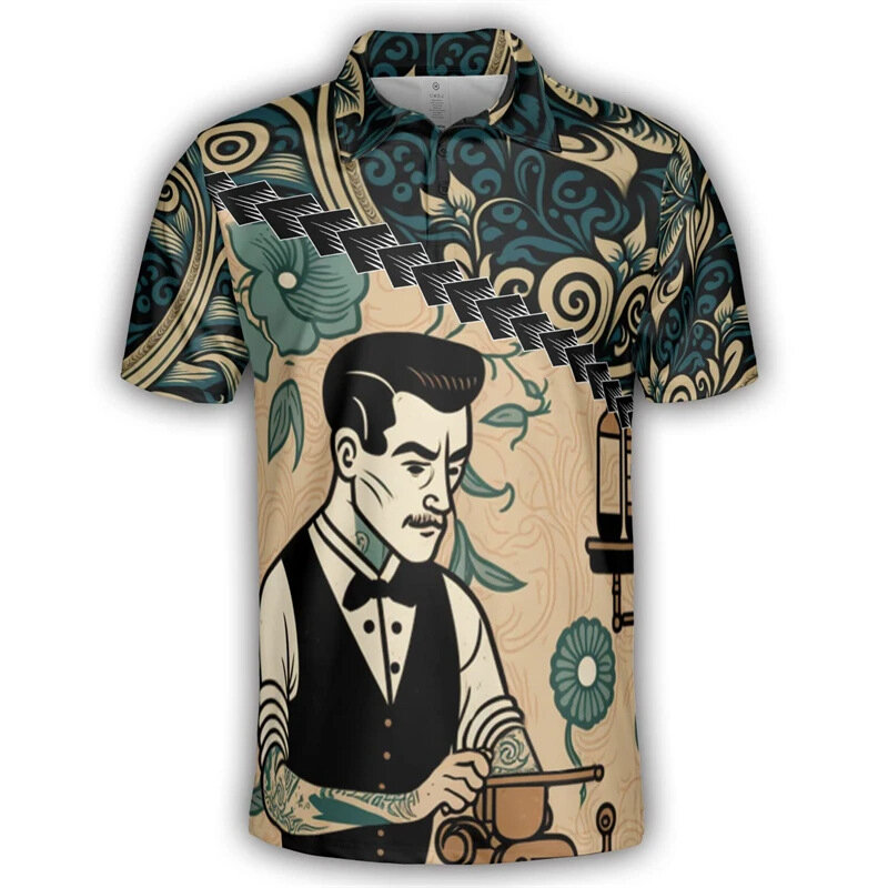 Модная крутая мужская рубашка-поло с 3D принтом для бармена, Повседневная Джерси для бармена, униформа Харадзюку в стиле хип-хоп, футболка-поло, мужская одежда