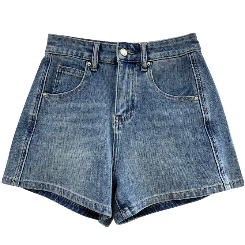 Американские нишевые джинсовые шорты в стиле ретро для женщин, Новинка лета 2024, стройнящие пряные трапециевидные брюки с высокой талией для девушек