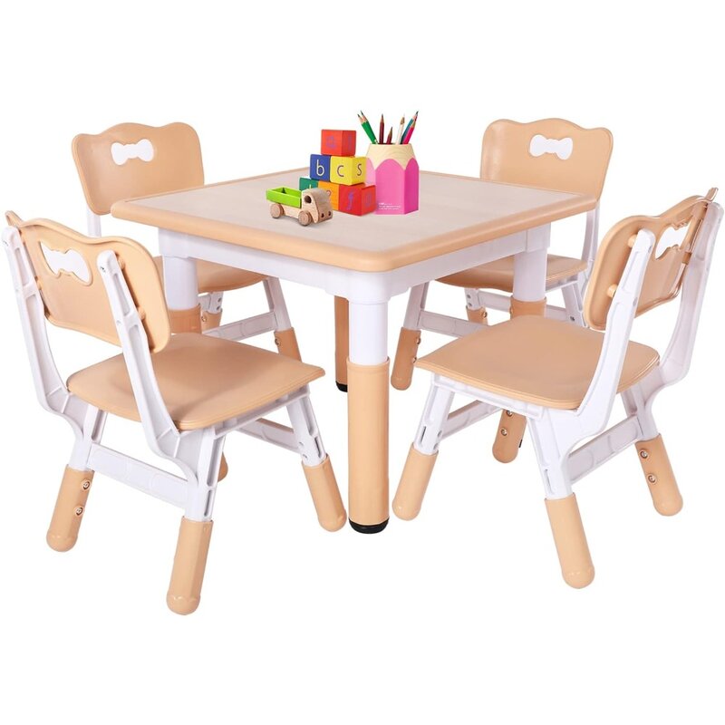 Easy to Wipe Arts & Crafts Table Kids Desk and Chair Set Height Adjustable Toddler Table and Chair Set for Ages 3-8 Children's