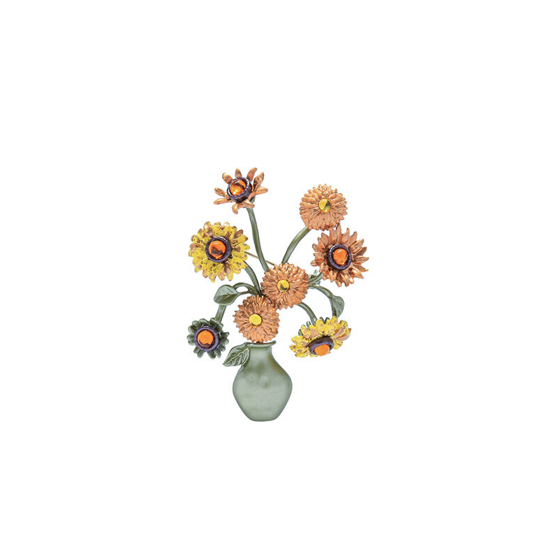 Retro Sunflower Vase Brooches For Woman Autumn Winter Brooch Party Accessories Gift Wholesale