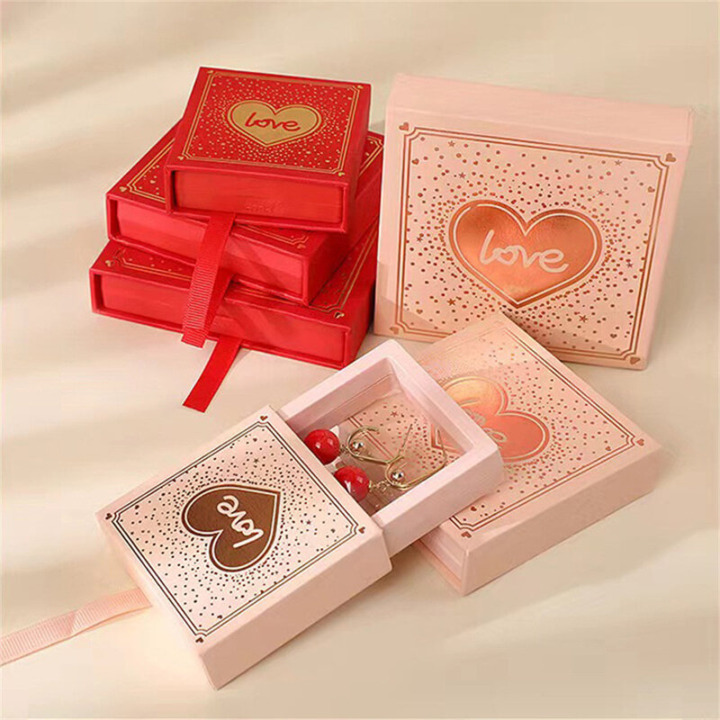 Valentine 'S Day Love Sieraden Verpakking Doos Lade Pull-Out Case Ring Oorbellen Armband Necklacestorage Organizer Cadeau Karton