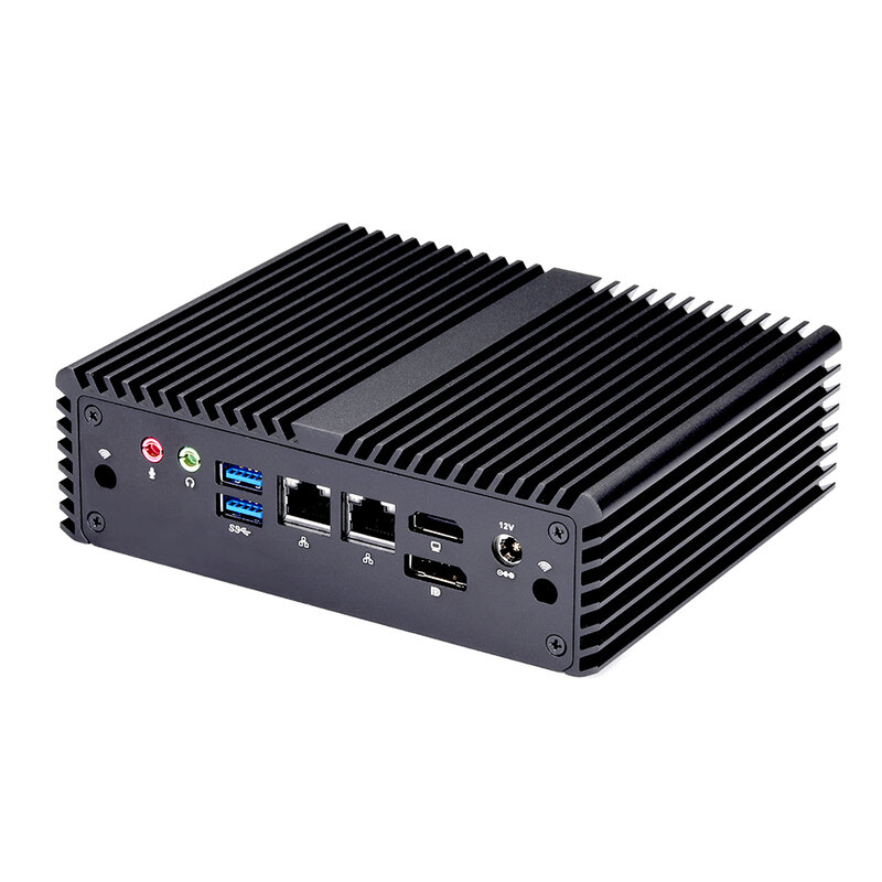 QOTOM-Mini PC J4125, procesador de cuatro núcleos, 4 puertos COM, VGA DP, ordenador sin ventilador, Q750P
