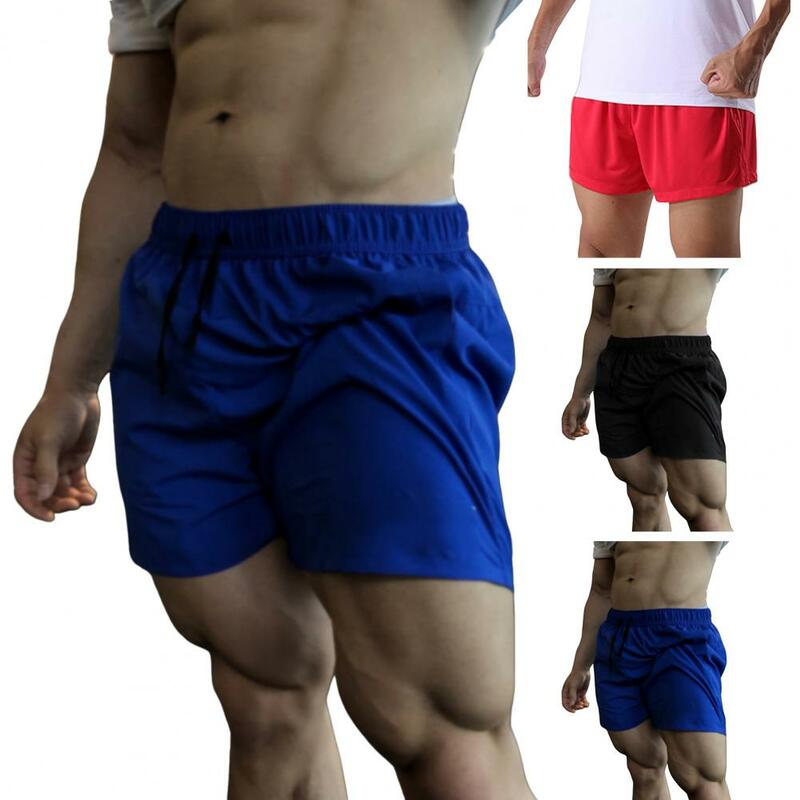 Men Elastic Waist Shorts Men's Quick-drying Elastic Waist Sports Shorts For Summer Fitness Bodybuilding Solid Color Wide For Men