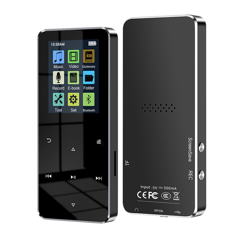 Reproductor de música MP3 MP4 táctil de Metal, Bluetooth 5,0, admite tarjeta, con despertador FM, podómetro, e-Book, altavoz incorporado, nuevo, 2,0 pulgadas