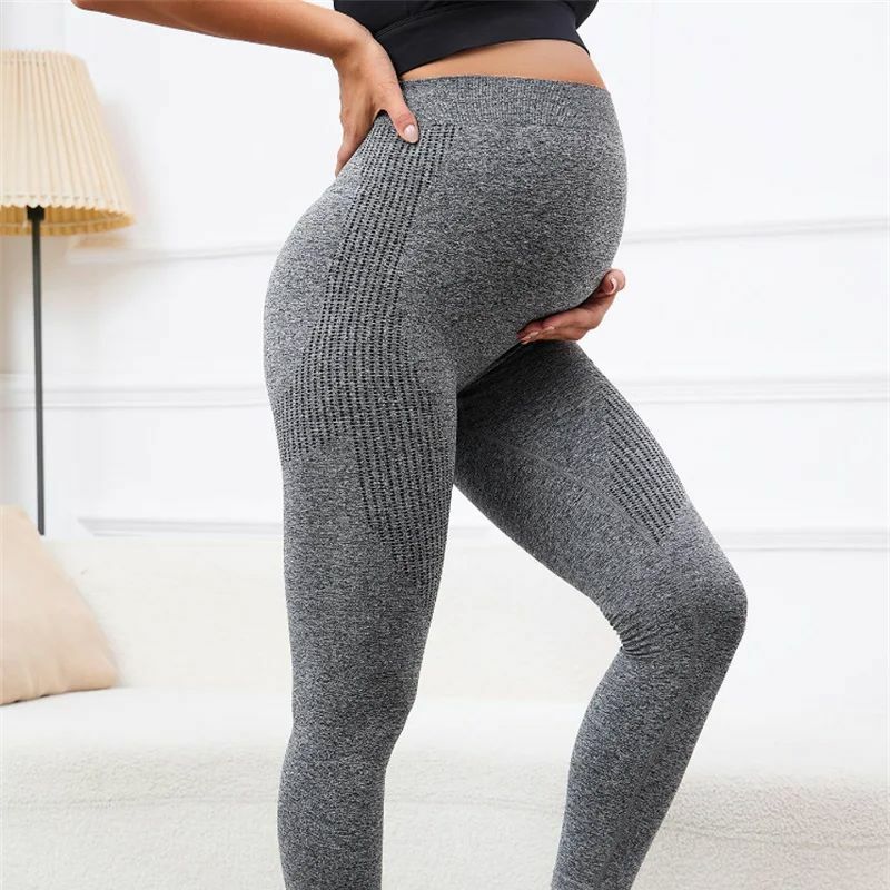 Alta cintura elástica maternidade leggings para mulheres grávidas, magro, barriga comprimento, gravidez Yoga calças, desgaste ativo, legging treino