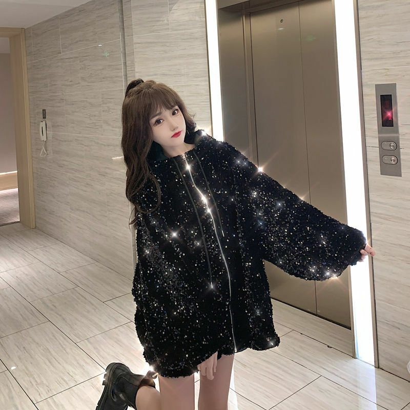 American Fried Street Star Coat Women's Autumn And Winter New High Street Personalized Embroidery BF Wind Loose Casual Coat Tide