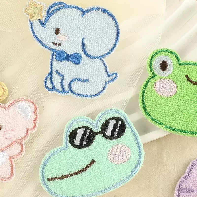 Cartoon Embroidery Patches Set DIY Cute Animal Rabbit Lion Frog Cloth Sticker Bag Hat Skirt Badge Umbrella Phone Case Accessorie