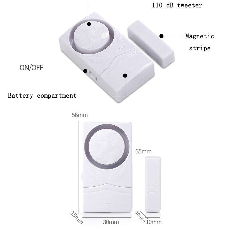 Wireless Door and Window Anti-theft Alarm Device Household Magnetic Switch Intrusion Detector Opening Reminder Closing Prompt