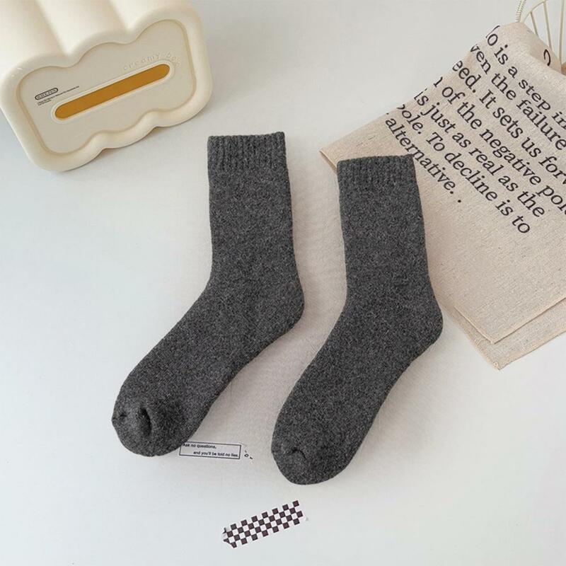 Wool Blend Fleece Socks Cozy Winter Socks with Ankle Protection Anti-slip Elastic for Resistance Thick Plush Knitted Mid-tube